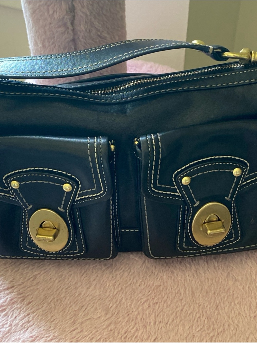 Coach Vintage Legacy Turnlock Black Leather Shoulder Bag Y2K F12868 Purse